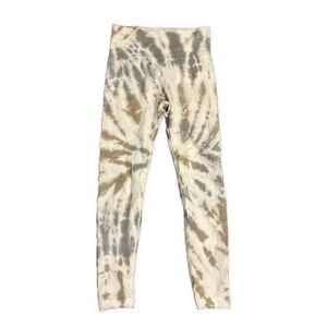 Womens White Gray Tie Dye Butt Lift Scrunch High Rise Athletic Leggings Small